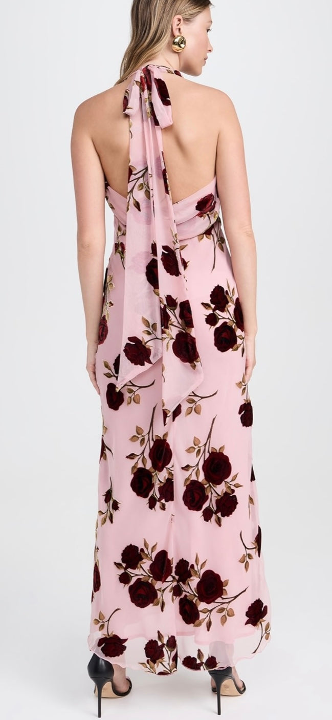 For Love & Lemons - Rose Velvet Halter Maxi Dress