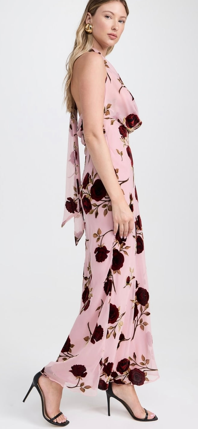 For Love & Lemons - Rose Velvet Halter Maxi Dress
