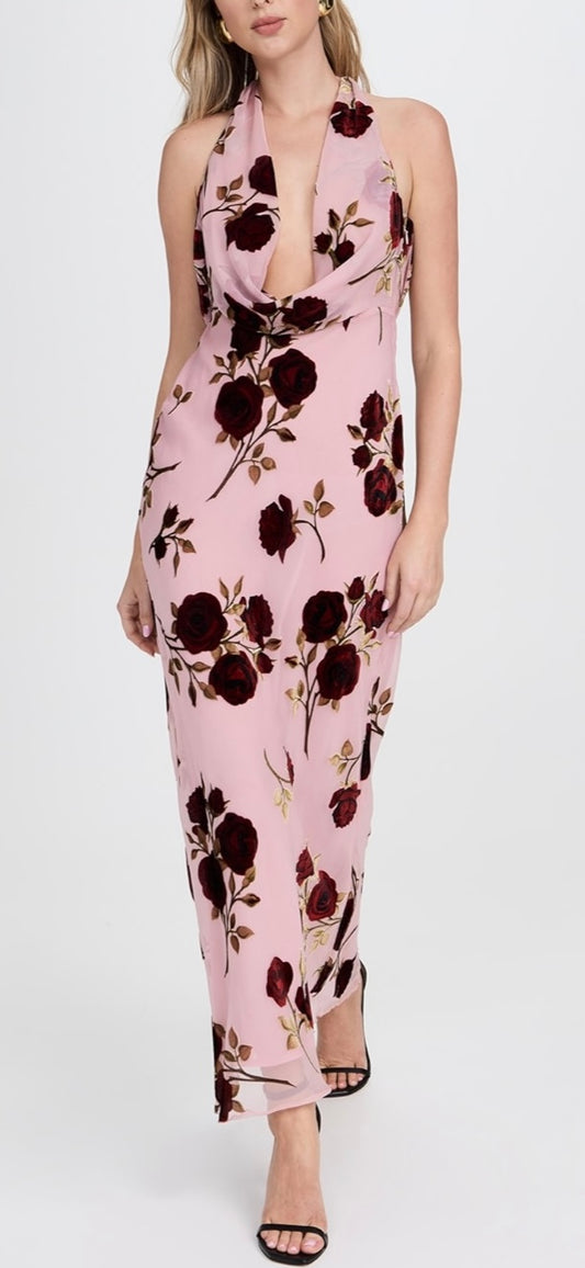 For Love & Lemons - Rose Velvet Halter Maxi Dress